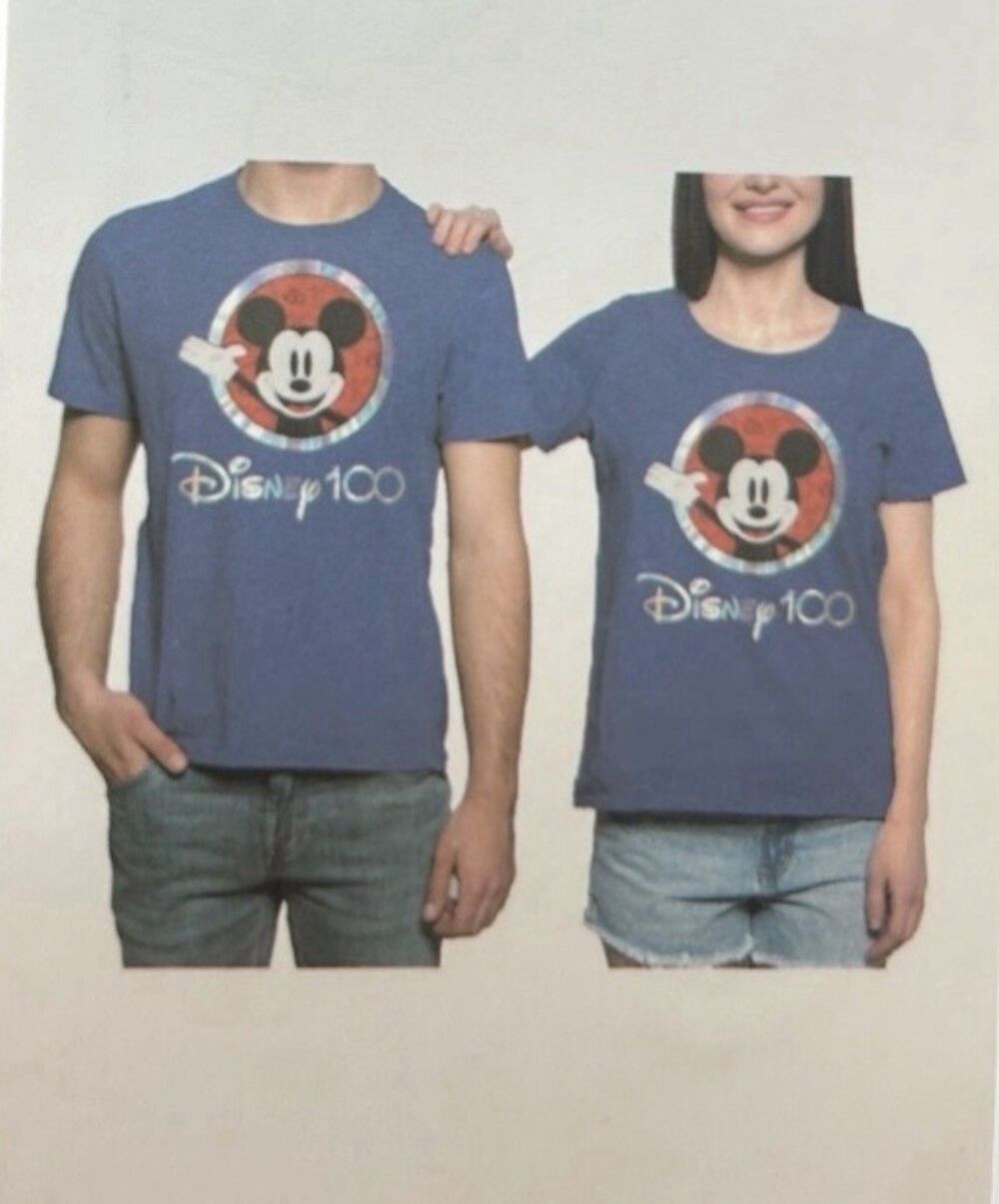 Disney T-Shirt 100th Anniversary Mickey Mouse Adult Size Large Blue Heather New